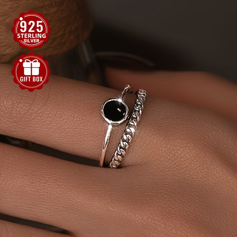S925 Silver Chain Drop Glue Double Layer Open Adjustable Ring